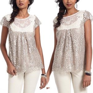 HD in Paris metallic lace tee Anthropologie blouse top